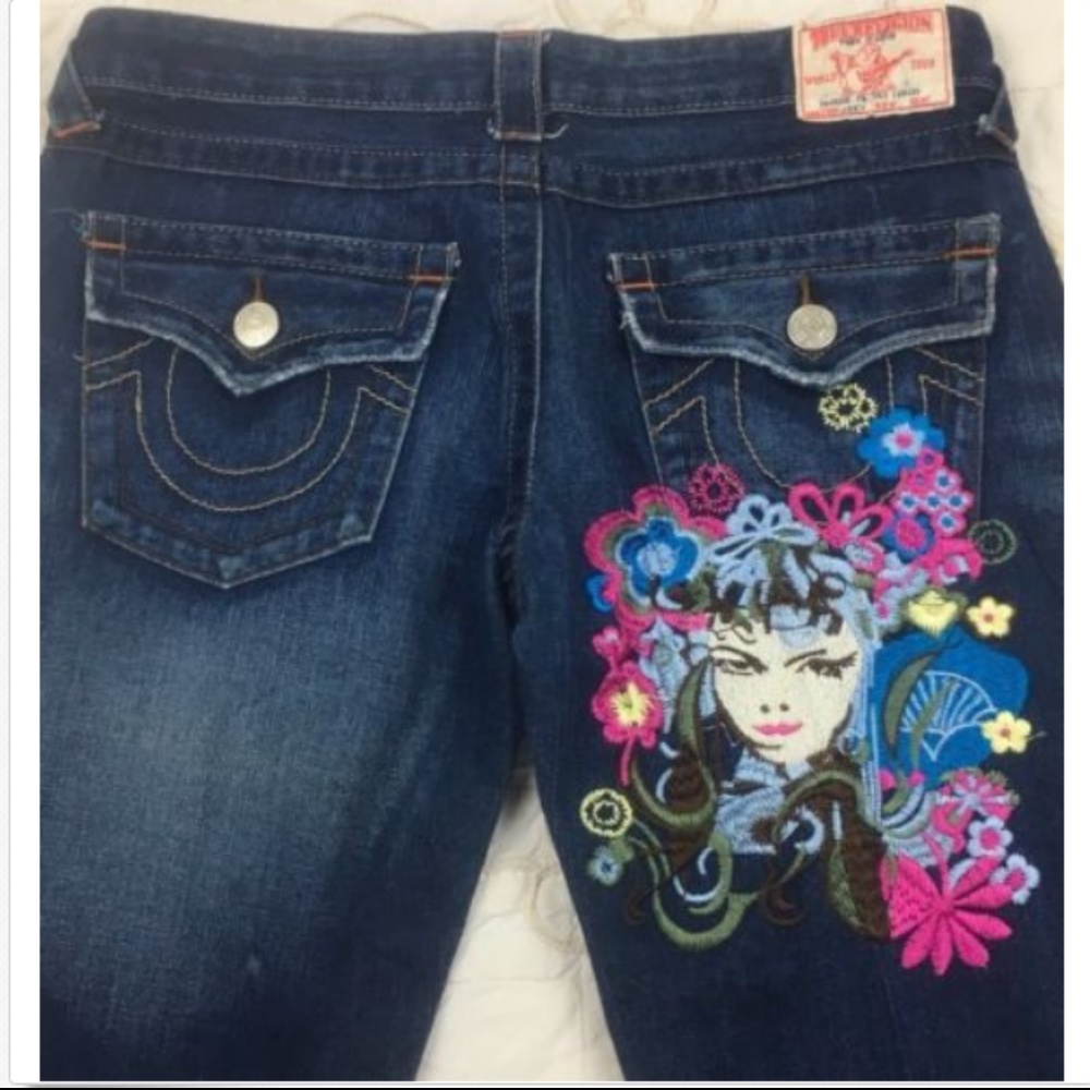 True Religion Jeans Embroidered Flower Girl